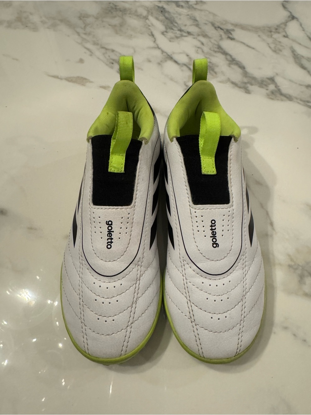 Adidas Kids' indoor Soccer Shoes - White and Lime Slip-On